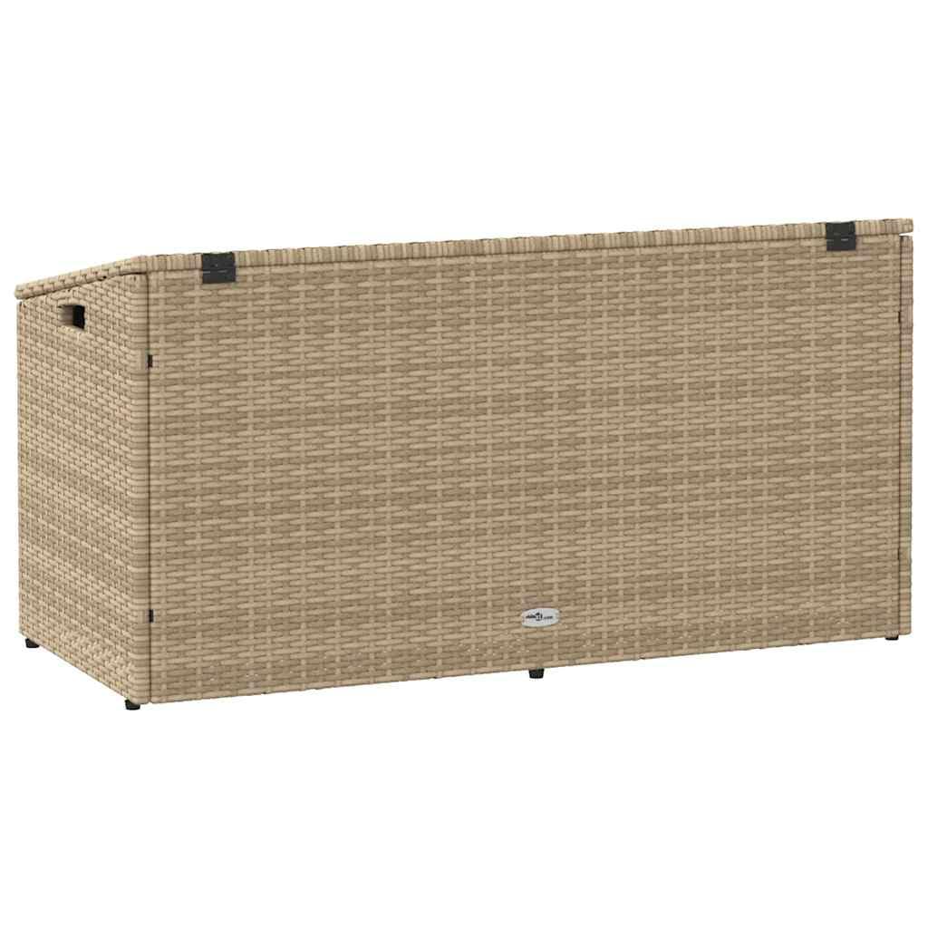 Contenitore da giardino beige, in polyrattan, 110 x 50 x 58 cm, resistente alle intemperie e impermeabile, pratica scatola per cuscini, cuscini