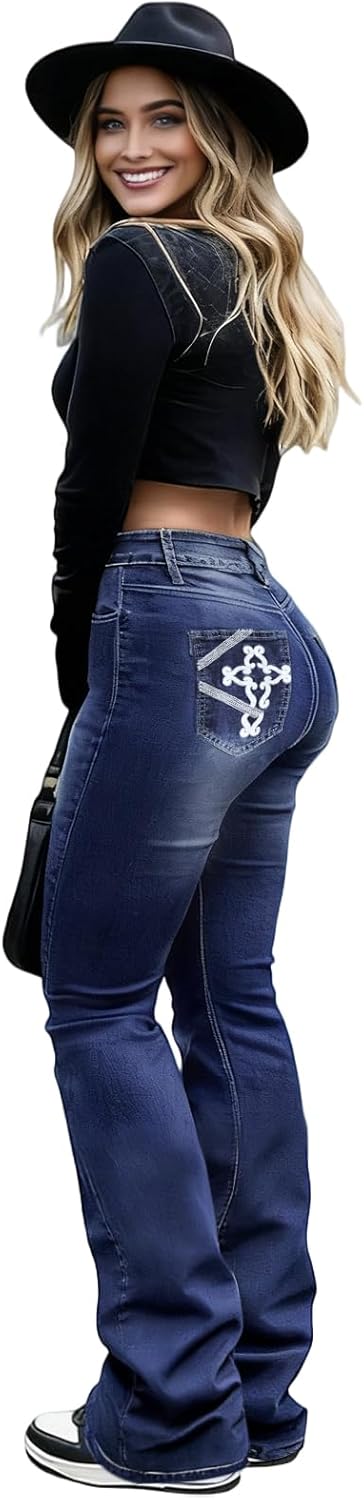 Flare Jeans for Women Plus Size Bootcut Jeans for Women Embroidered Jean for Womens High Waisted Bell Bottom Pants