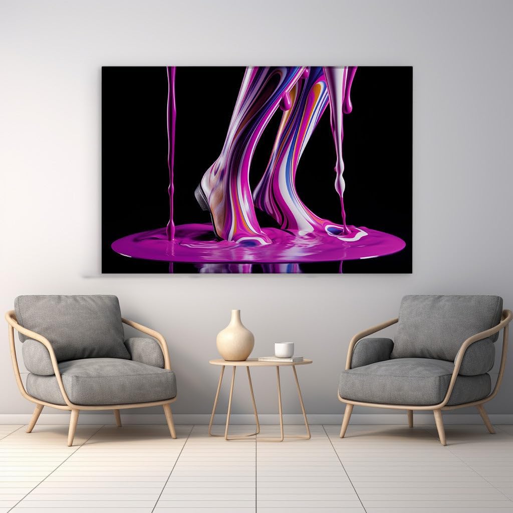 Canvas for Living room. Elegant Chaos: A Symphony of Color Flowing from an Abstract High-Heeled Masterpiece, 27 x 18 inch Canvas Wall Art - Contemporary Masterpieces - Modern Home Decor