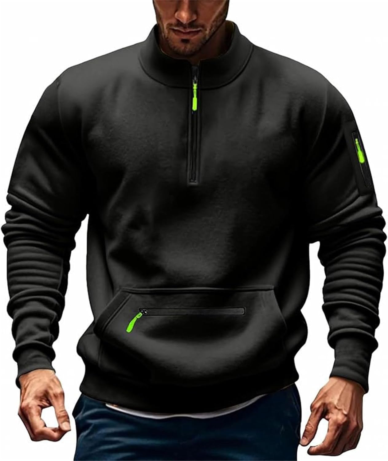 Generisch Trui heren sweatshirt sweater heren pullover trendy fleece sweatshirt met capuchon voor de heren winter 2025 met opstaande kraag, halve zakken met ritssluiting, wit, S