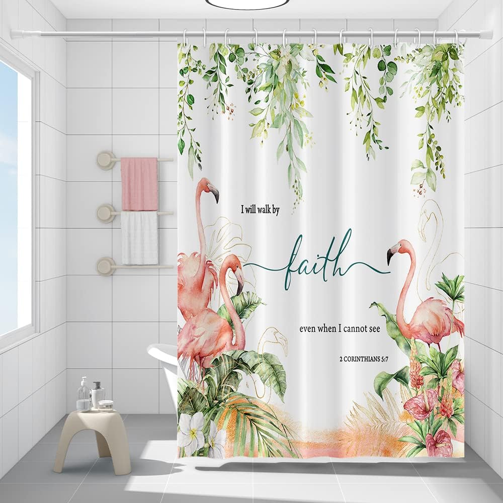 Love Swan Shower Curtain for Bathroom Pink Flowers Trees Bathtub Room Partition Door Divider Curtain Decor White Swans Water Lake River Waterproof Fabric Shower Curtains 72x72 Inches