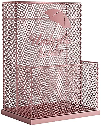 Porte-parapluie rose en métal avec bac de drainage pour l'entrée