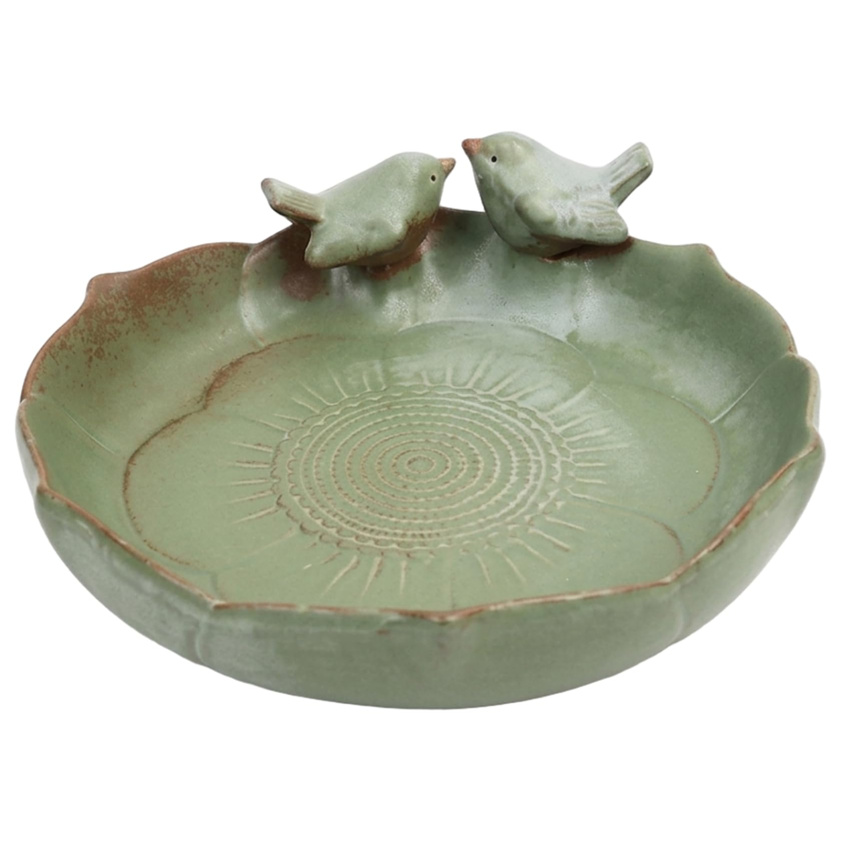 Ameble 9.4 Inch Vintage Green Ceramic Ground Bird Bath for Outdoor Garden, Yard, Patio, Birdbath for Small Birds, Water Feature
