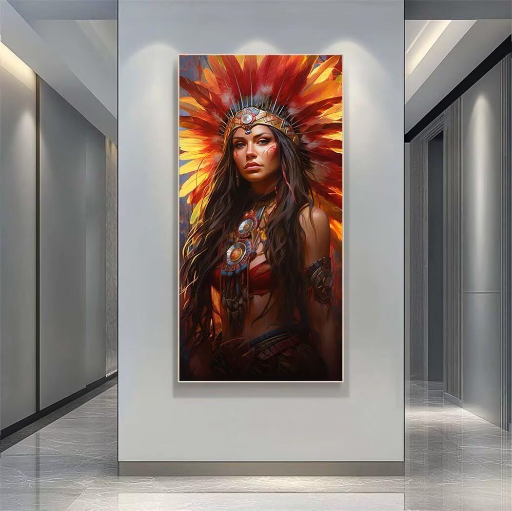 Diamond Painting Kit Completo Donna Nativa Americana, 5D Diamond Painting Stile Etnico 70x180cm, Pittura Diamante per Adulti Grandi Dimensioni, Diamantini Crystal Art Decorazione per Casai -LR1416