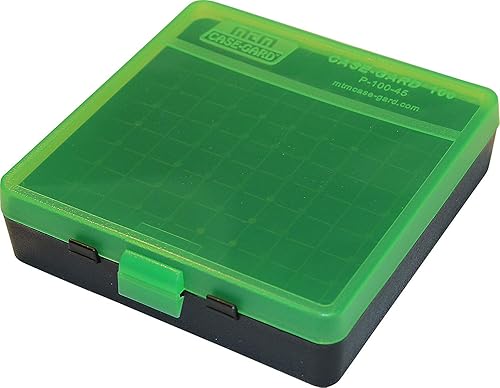 MTM - Caja de plástico para ampolla (40 S&W  45 ACP, transparente), color verde y negro