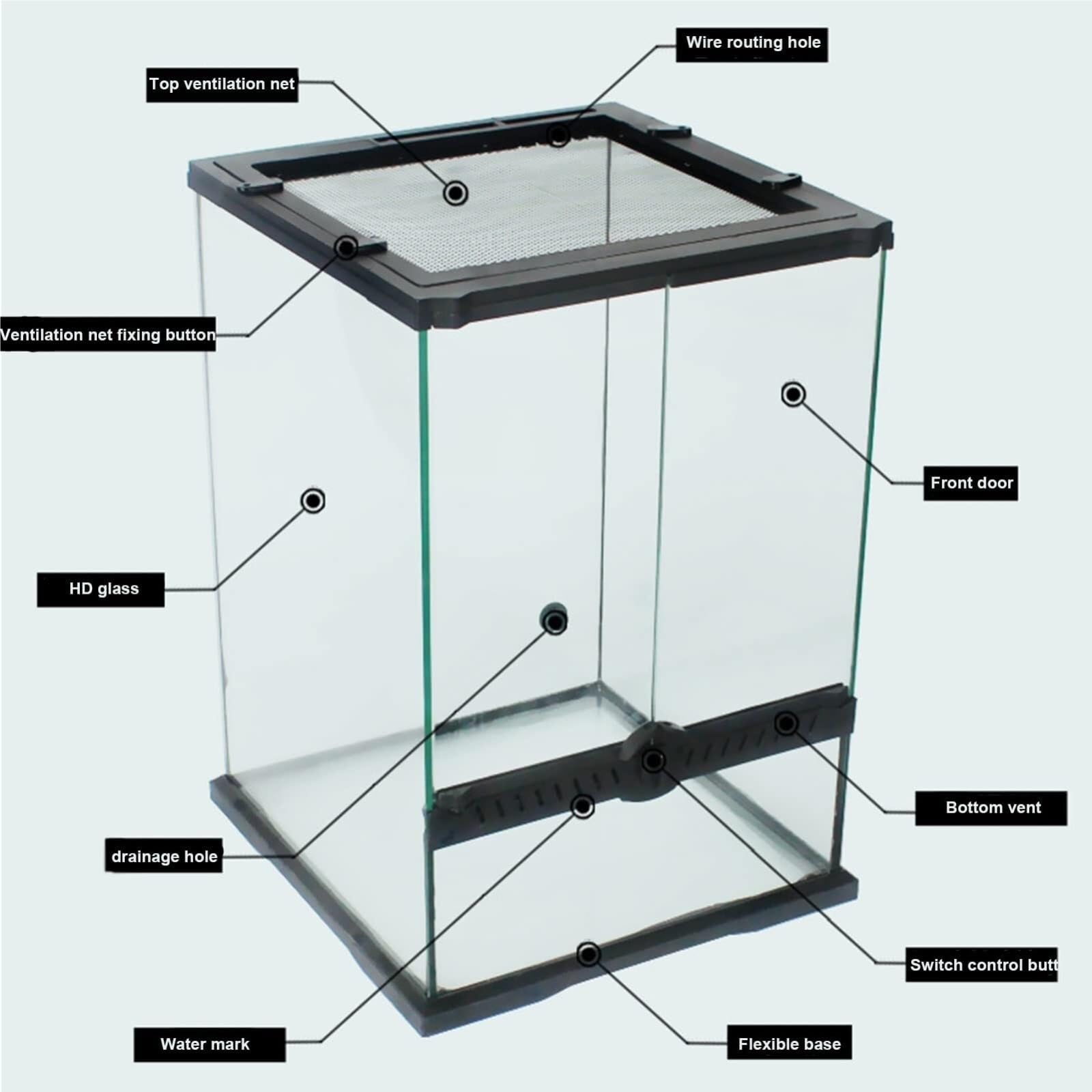 Pudełko Do Karmienia Szklane, Przezroczyste Pudełko Do Karmienia I Hodowli Gadów Terrarium Dla Gadów(45x60cm)