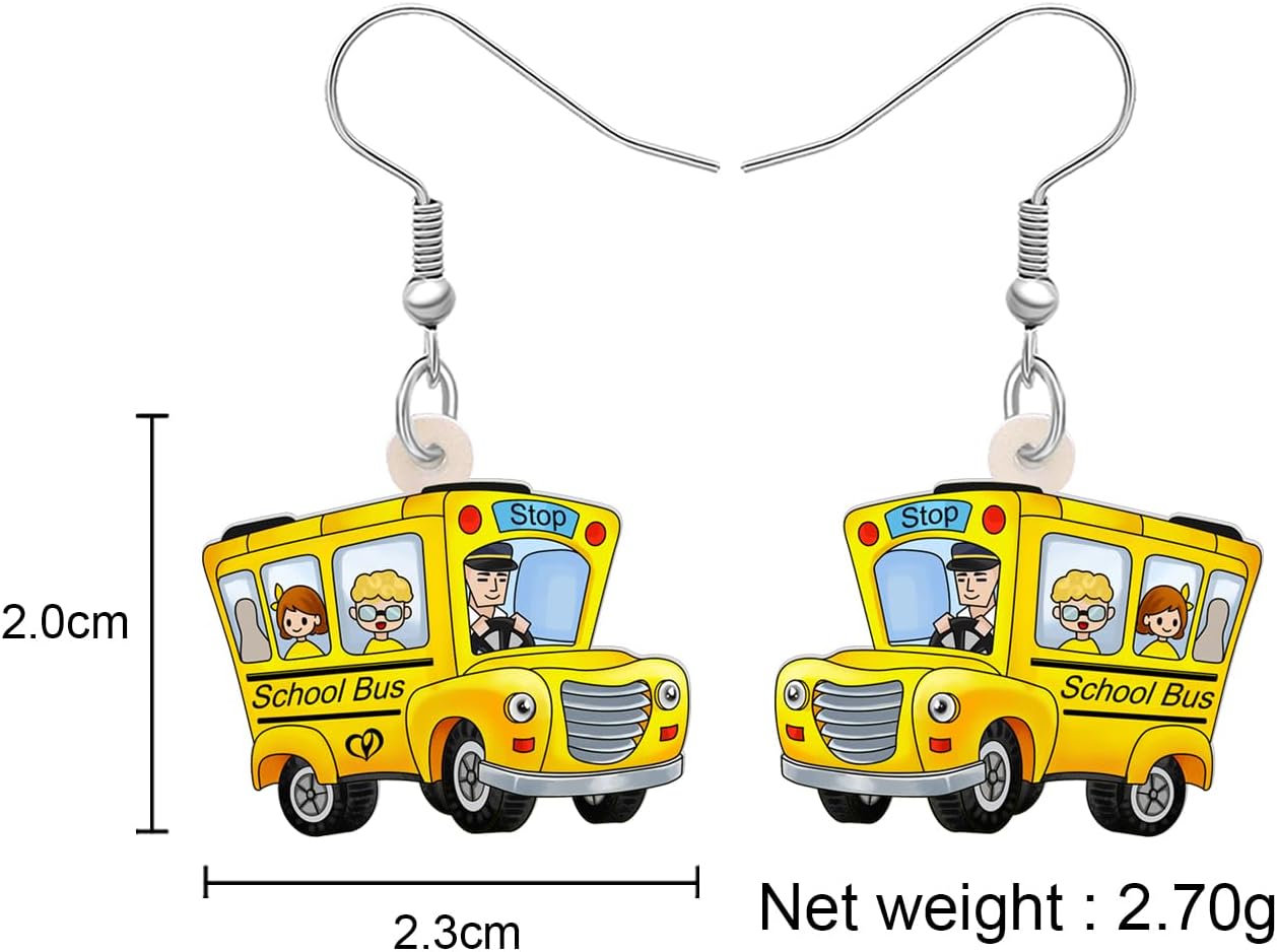 Acrylic Teacher's Day Cartoon Yellow School Bus Earrings Lightweight Dangle School Supplies Jewelry For Women Charms Graduation Gifts image 5