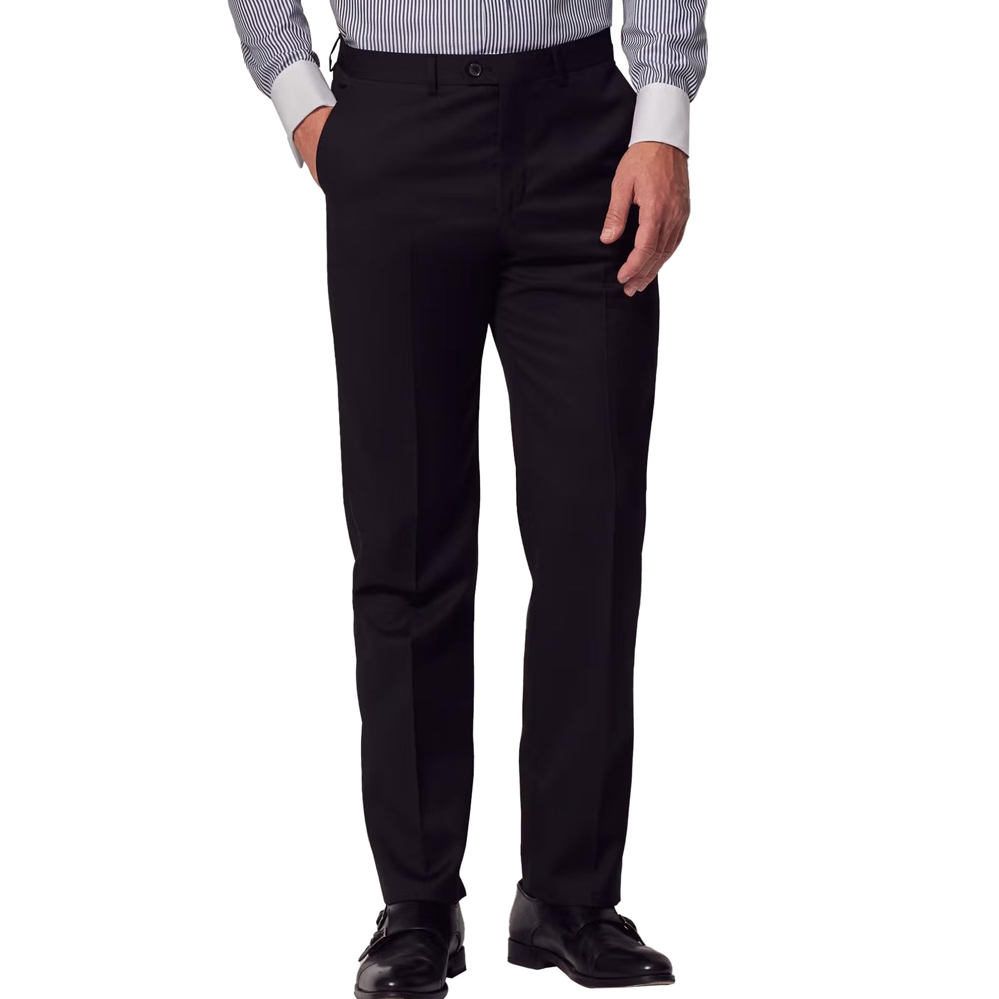 Men's Classic Fit Dress Pants, Flat-Front Business Casual Trouser with Expandable Waistband, Wrinkle-Free Suit Slacks for Men