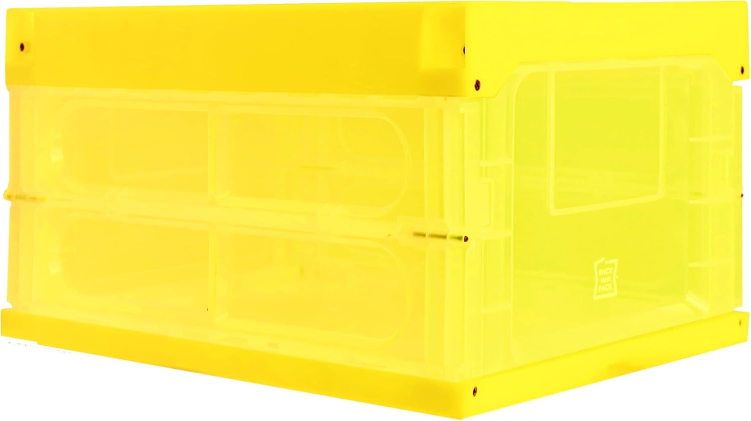 Collapsible Storage Container, Stackable Plastic Box with Lid, Transparent. (White)