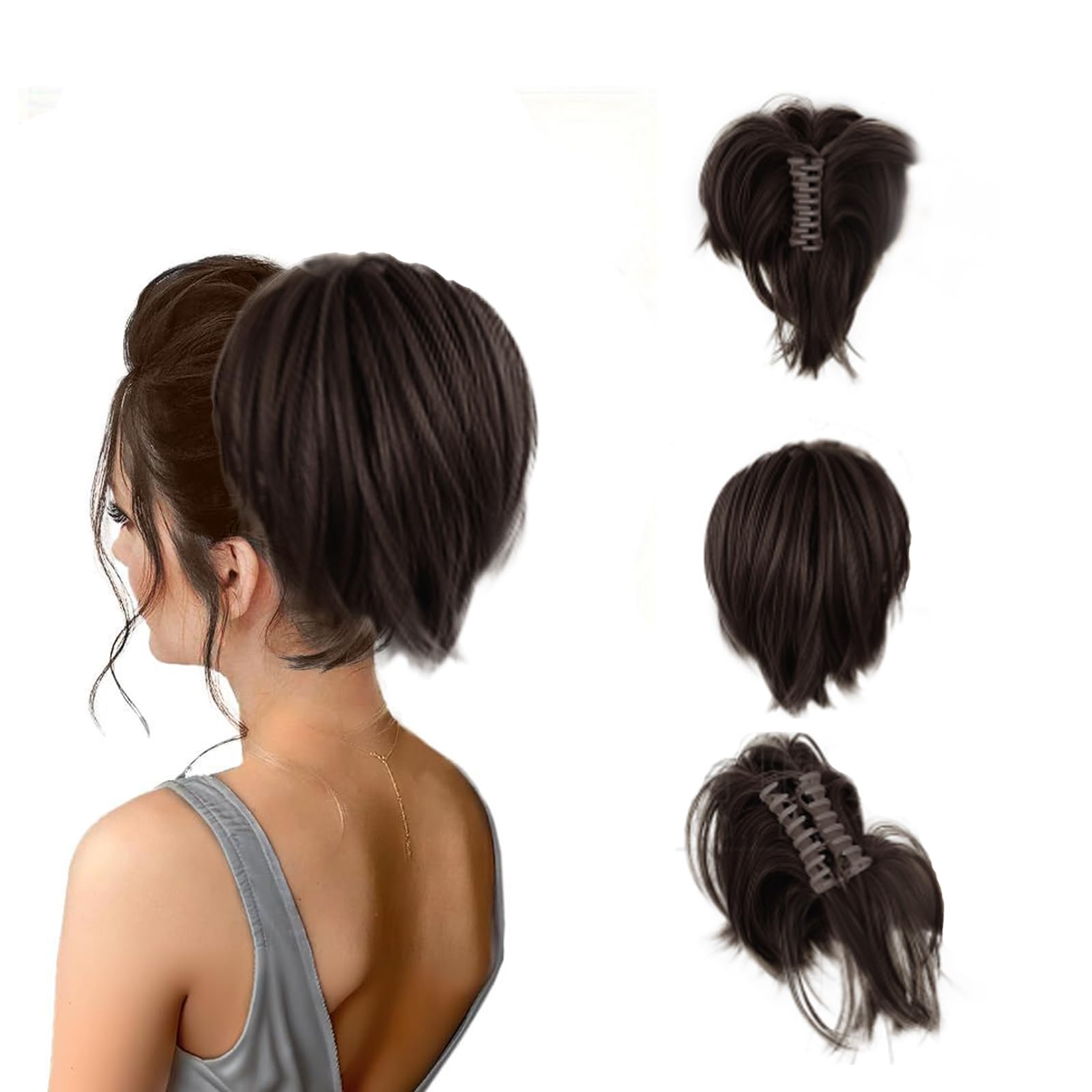 Deaguid Claw Clip Short Ponytail Hair Extensions, Natural Synthetic Ponytail Extension Claw Clip