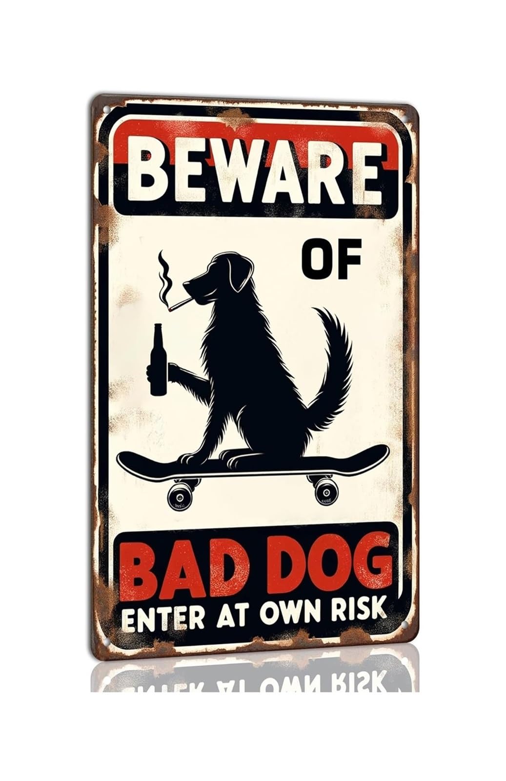 MQXFCZUX Beware of Bad Dog Enter at Your Own Risk Vintage Metal Tin Sign Novelty Funny Warning Wall Decor for Farmhouse Garage Shed Man Cave 8 X 12 inch