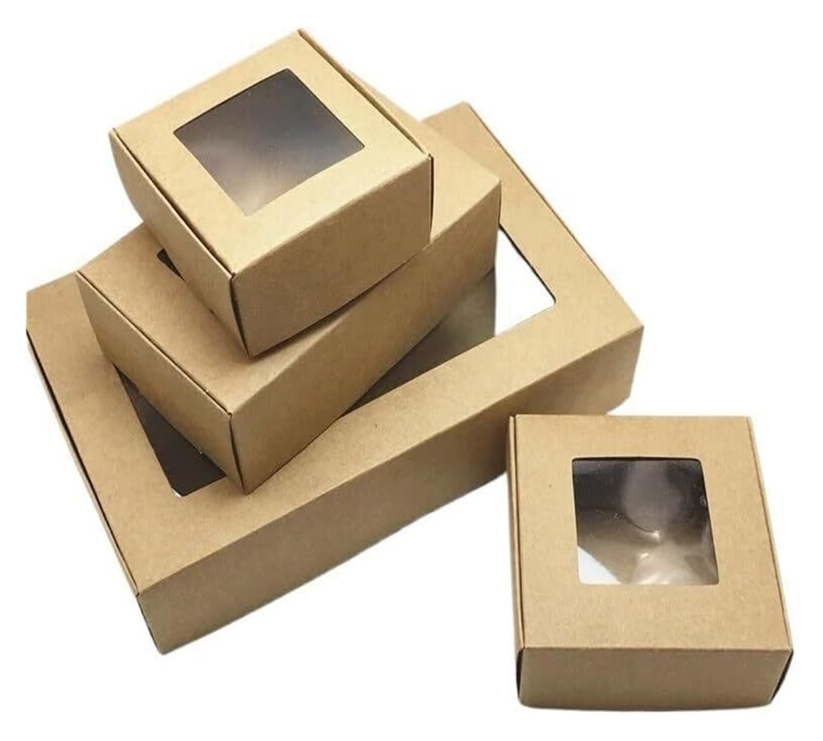Kraft Box, 50 Pieces Brown Square Kraft Gift Box With Window 11.5x7x3.5cm Wedding Party