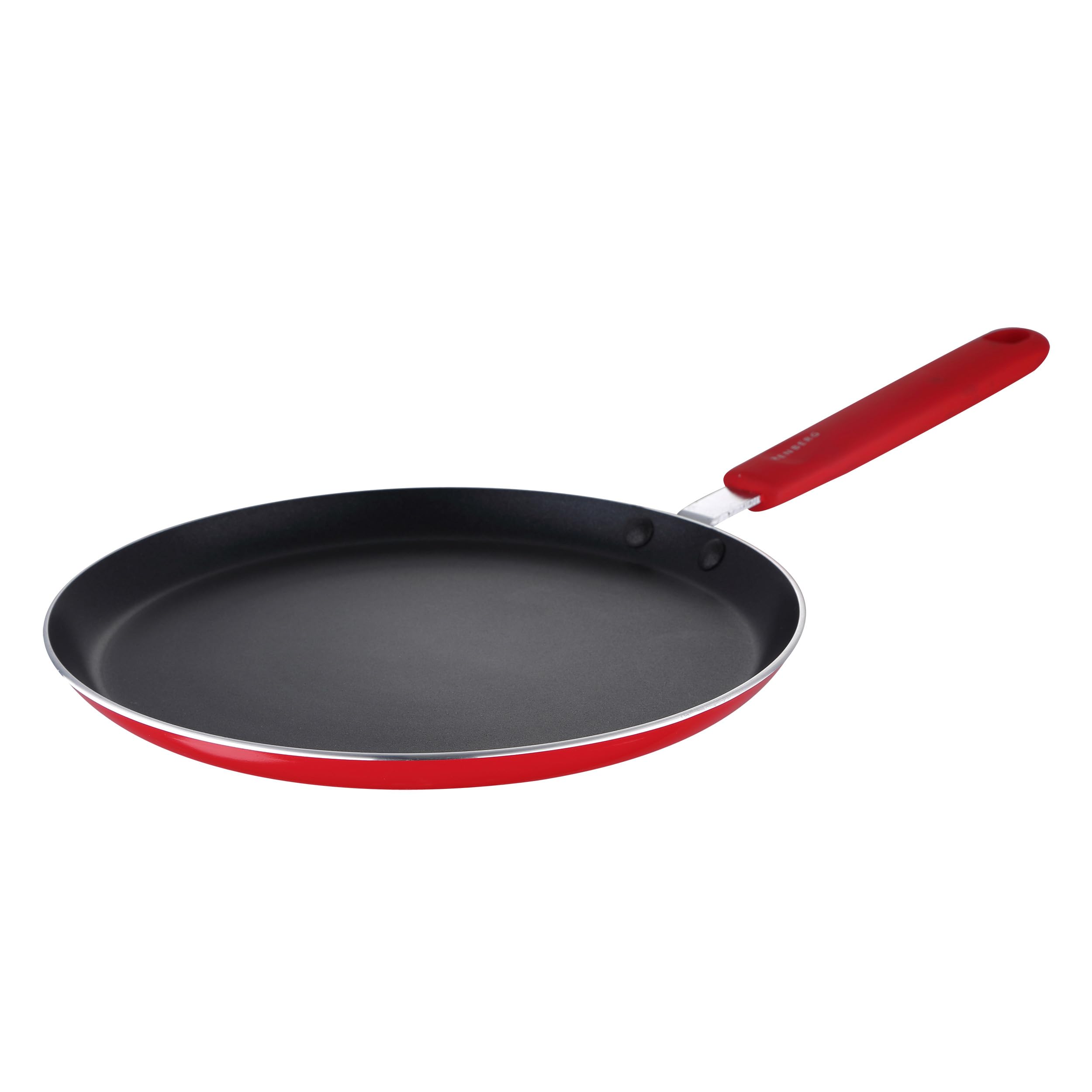 RENBERG Jazzy Red patelnia z powłoką zapobiegającą przywieraniu w kolorze czerwonym, średnica 24 cm i wysokość 1,8 cm, z tłoczonego aluminium, uchwyt Soft Touch, nadaje się do płyt indukcyjnych