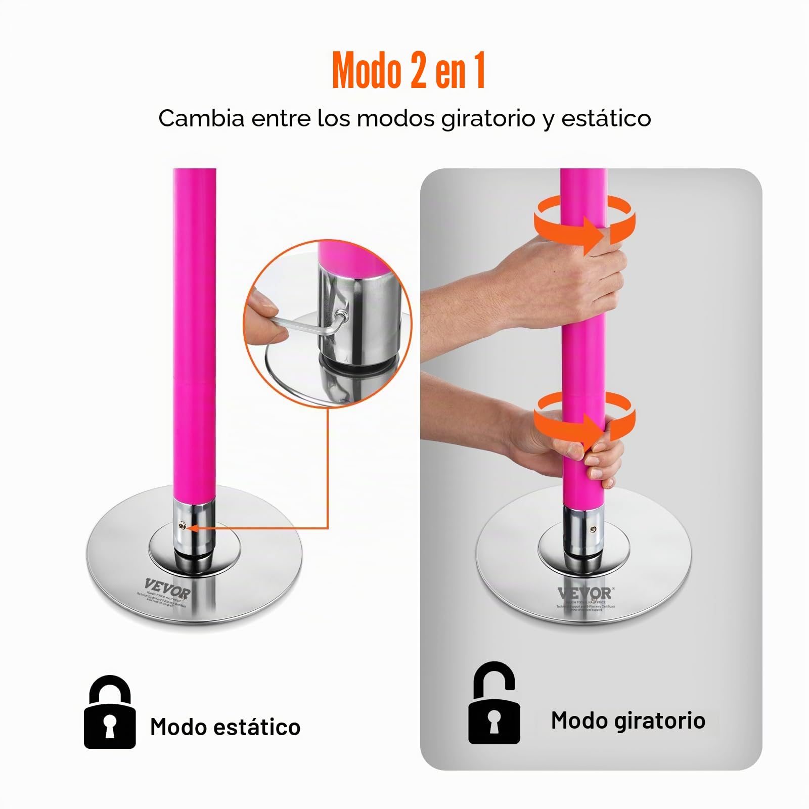 VEVOR Bastón de baile profesional, kit de bastón de baile estático giratorio, poste extraíble portátil, poste de acero inoxidable resistente de 45 mm, poste de fitness ajustable en altura, para