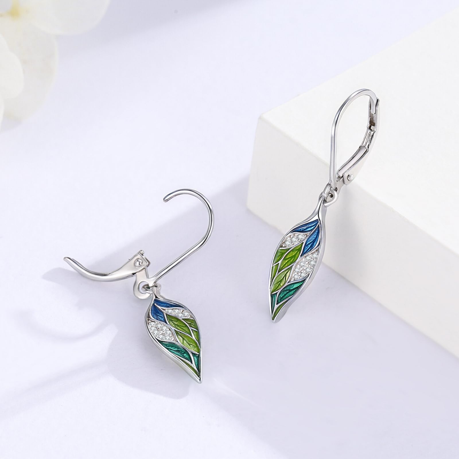 Blatt Ohrringe 925 Sterlingsilber Grüne Blatt Tropfenohrringe mit Opal/Emaille Eleganter Sommerschmuck Geschenk für Frauen, Mama & Naturliebhaberinnen