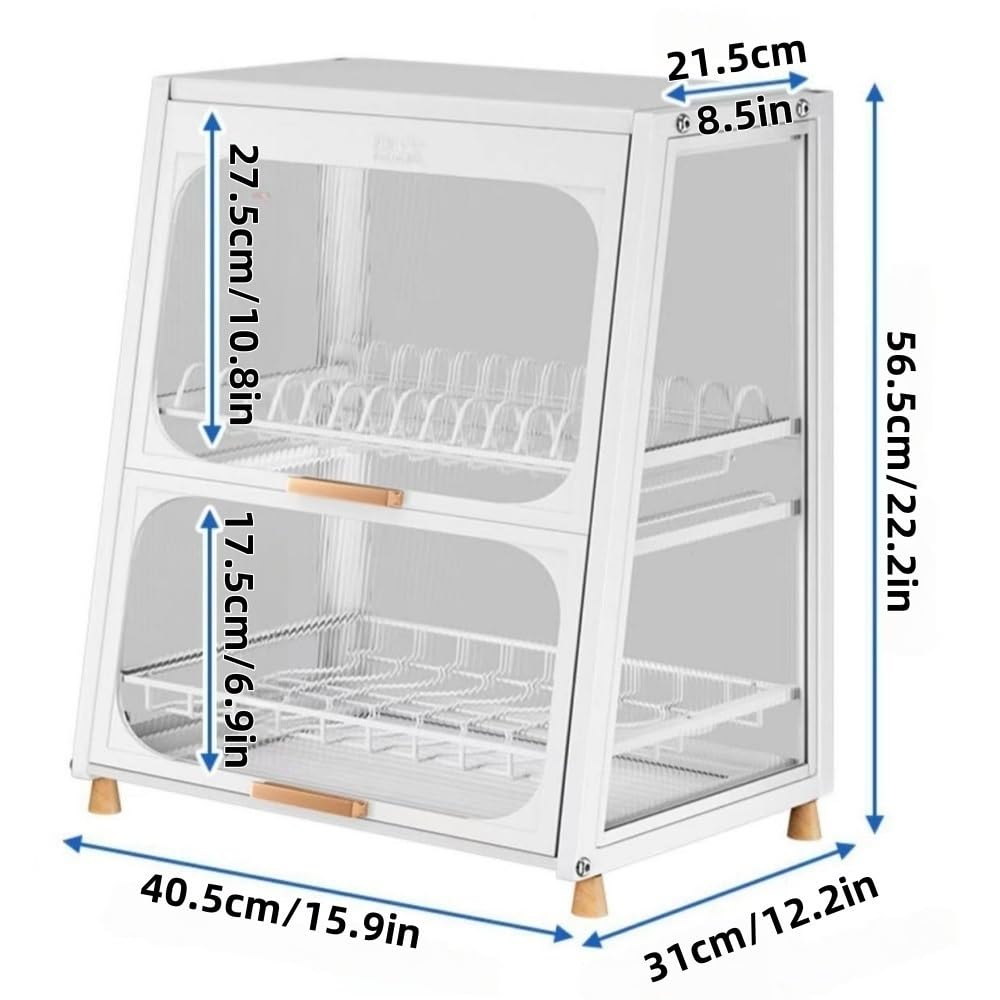 Égouttoir à vaisselle à cadre en métal avec armoire de rangement et bac de vidange – Organiseur de vaisselle polyvalent pour cuisine et salle à manger – Solution de rangement de cuisine peu