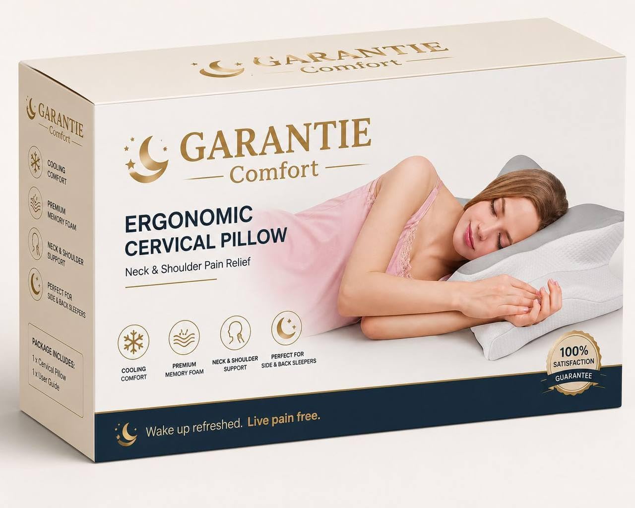 Cervical Neck Pillow for Sleeping – Ergonomic Contour Pillow for Neck & Shoulder Pain Relief, Soft Support for Side, Back & Stomach Sleepers, Comfortable Design, 24 x 13 Inch