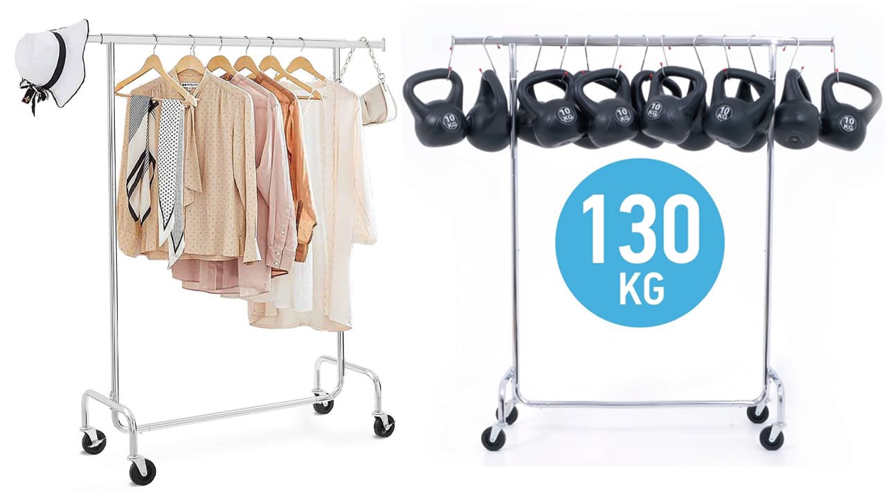 Tatkraft Didrik & Schild - Penderie Tissu, Penderie sur Roulette, Portant Vêtement Solide 130 kg Capacité, avec Housse Waterproof Transparent