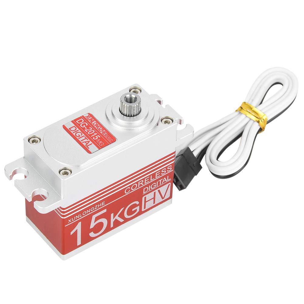 Motor Digital Sin Núcleo de 15kg, Servo de dirección de engranaje de Metal, Control de precisión de alto par para coches RC a escala 1/10 1/8, rojo y negro (Roja)