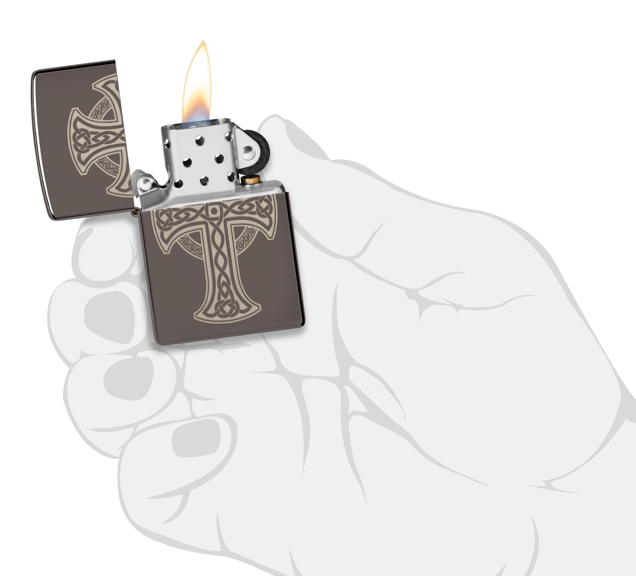 Zippo - Briquet Tempête Motif Croix Celtique, Noir (Black Ice), Gravure Laser (4 Côtés), Rechargeable, Réutilisable, Coupe-Vent, Coffret Cadeau, Fabriqué Aux États-Unis
