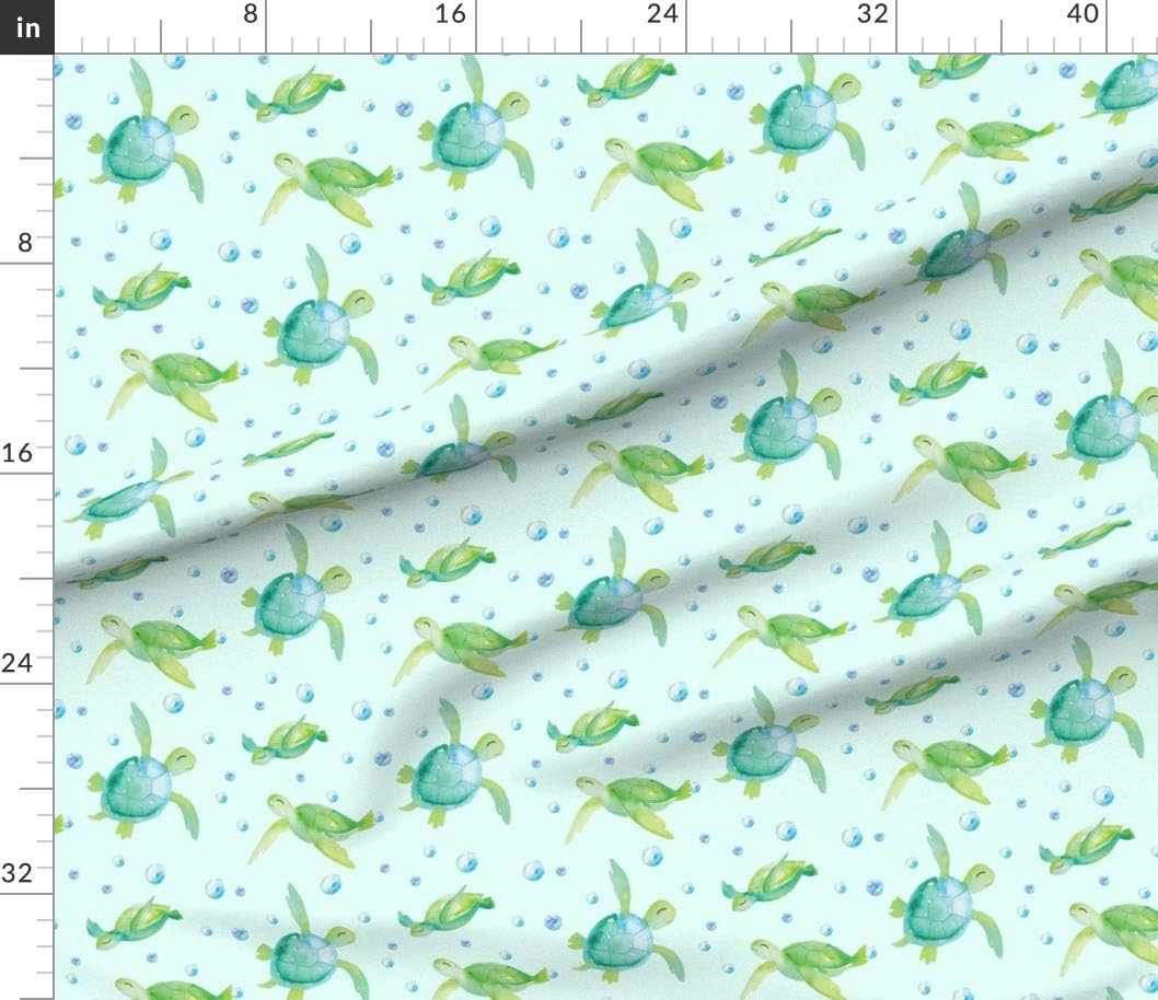 Spoonflower Fabric - Ocean Turtles Green Blue Watercolor Turtle Nursery Bubbles Boy Girl Printed on Petal Signature Cotton Fabric by The Yard - Sewing Quilting Apparel Crafts Decor