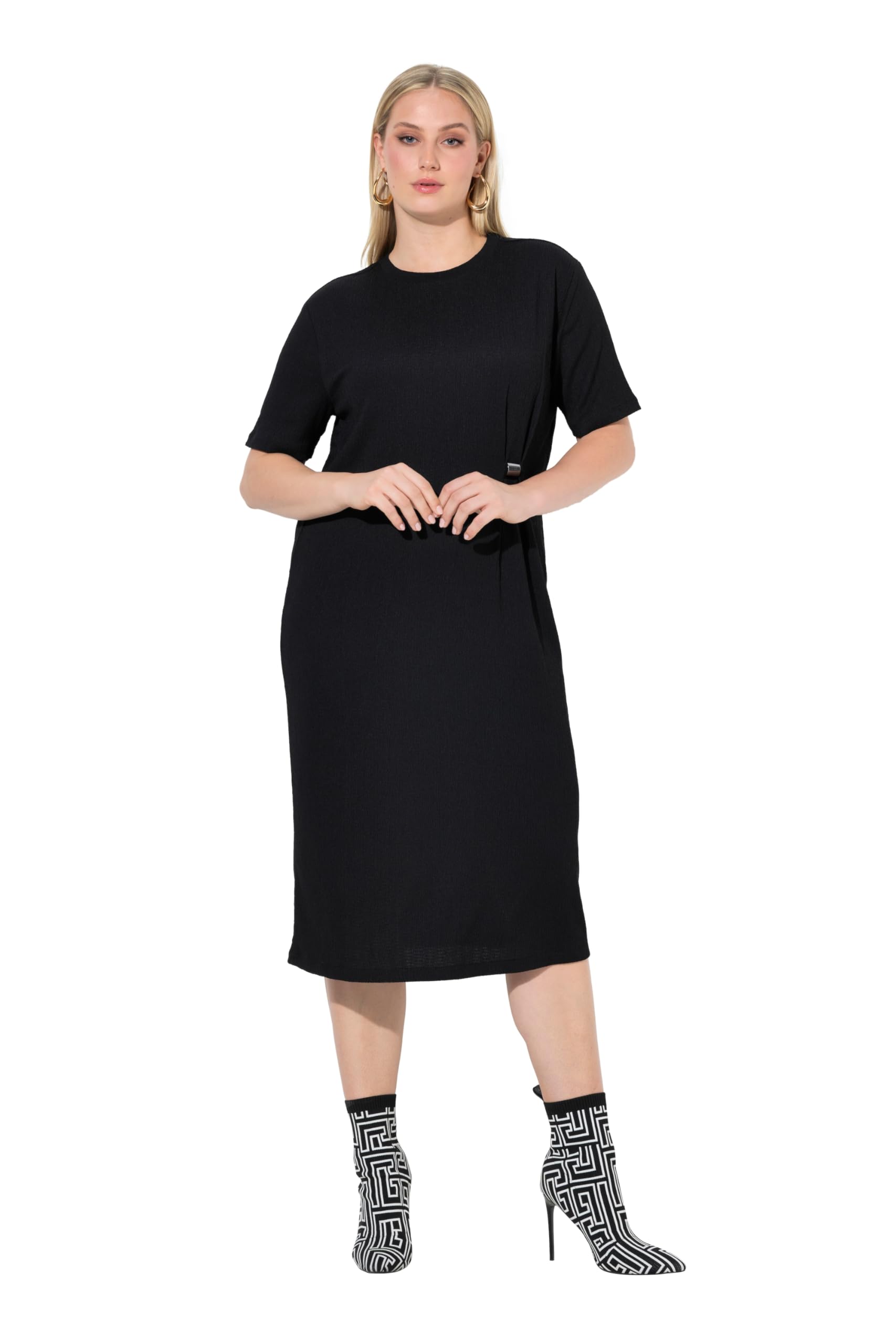 Ulla Popken Damen große Größen Übergrößen Plus Size Midikleid, Struktur, Rundhals, Oversized, Halbarm 848165