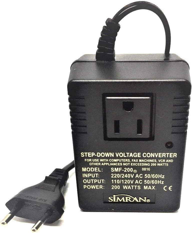 Simran SMF-200 Deluxe 200 Watts Step Down Voltage Converter for International Travel to AC 220V/240V Countries, Ideal for Laptops, Cameras, iPhones, BlackBerry, iPods etc