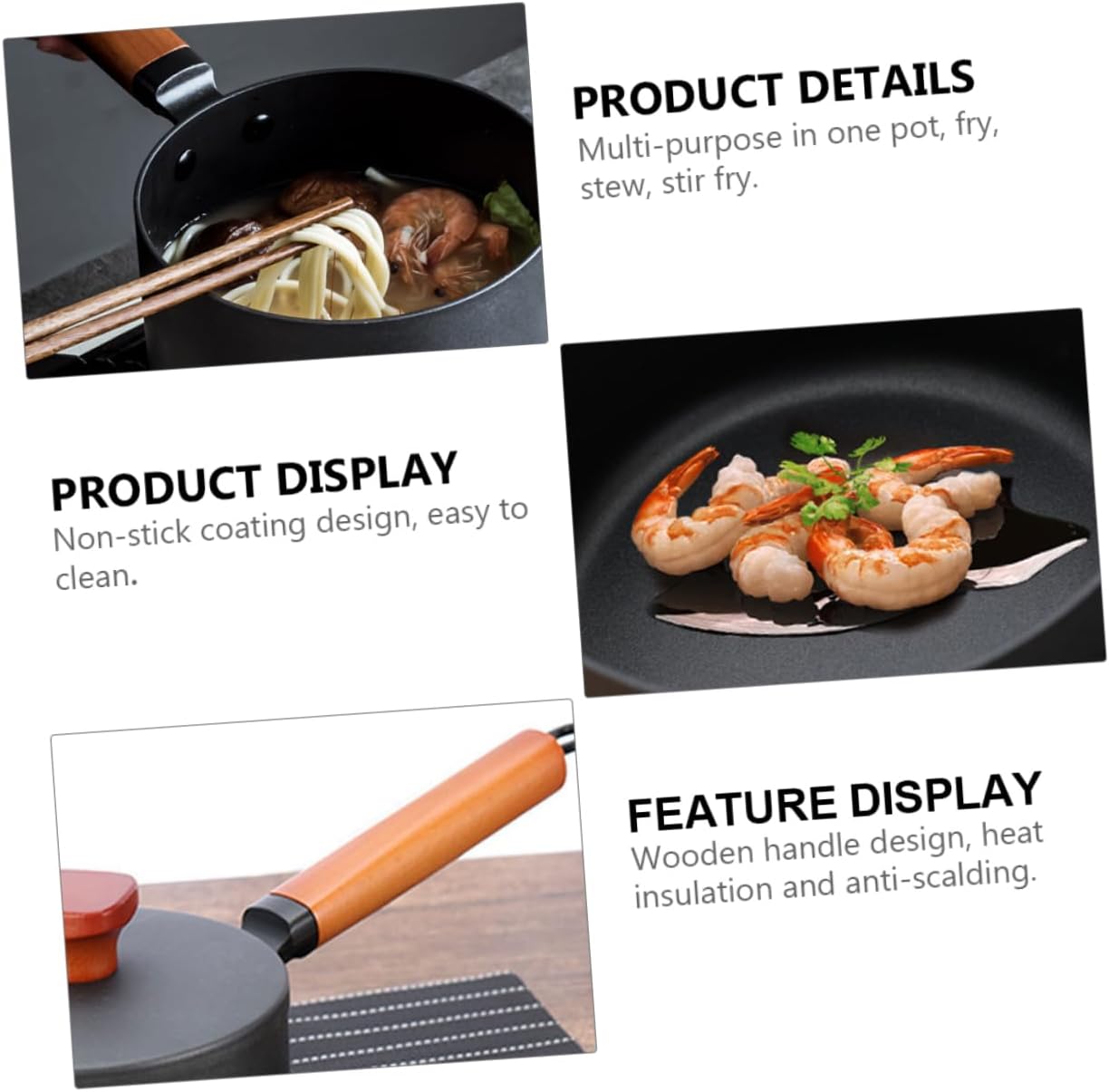 Nonstick Frying Pan Iron Saucepan Kitchen Utensil for Milk Noodles Soup and Sauce