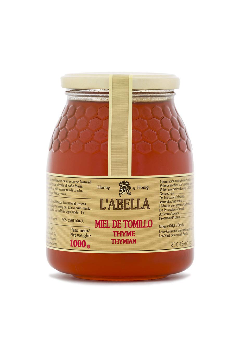 L'Abella Mel - Pack de 3 tarros de Kg de Miel de la flor del Almendro, Azahar y Tomillo - 100% Natural | Miel Pura Recolectada Artesanalmente en Valle Jalón - 3000g