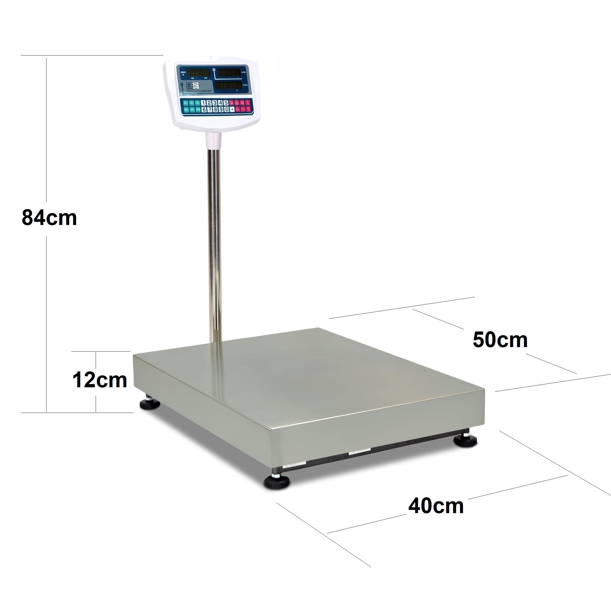 Báscula Industrial 300kg/100g Pantalla LCD Digital, Plataforma Acero Inoxidable 30x40cm, Balanza Industrial De Paquetes Postales Pesaje Oficina De encomiendas, Correos 220V y Bateria integrada