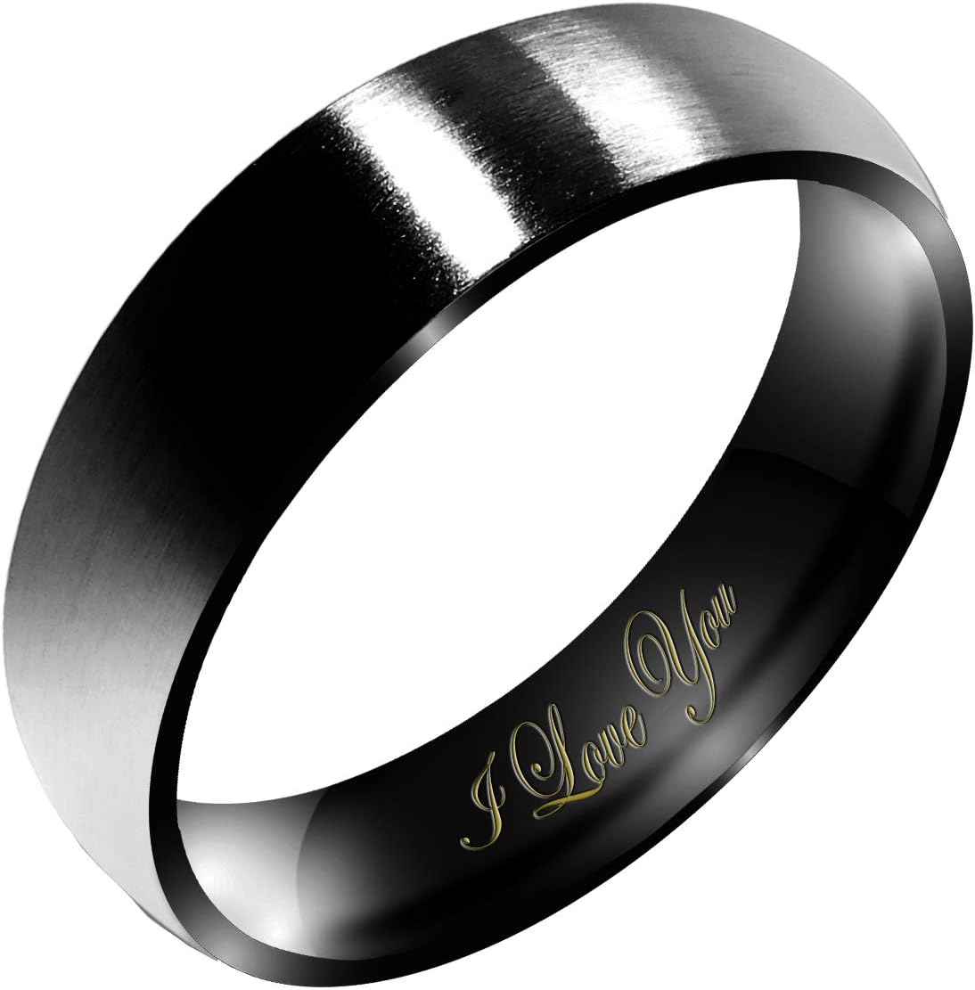 Everstone Women's Matte & Brushed 3MM & 5MM & 7MM Dome Promise Ring Wedding Bands Titanium Ring Color: Black Engraved I Love You
