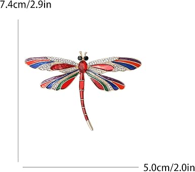 1 spilla a forma di libellula con strass, da donna, a forma di insetto, accessorio per cappotto, 7,5 x 9,1 cm, Metallo Zinco Ferro, Amazzonite
