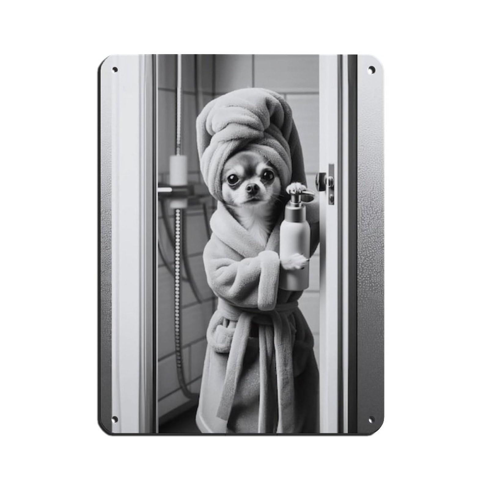 Chihuahua Bathroom Art Poster（1） Retro Poster Metal Tin Sign Chic Art Retro Iron Painting Bar People Cave Cafe Family Garage Poster Wall Decoration 12x16inch(30x40cm)