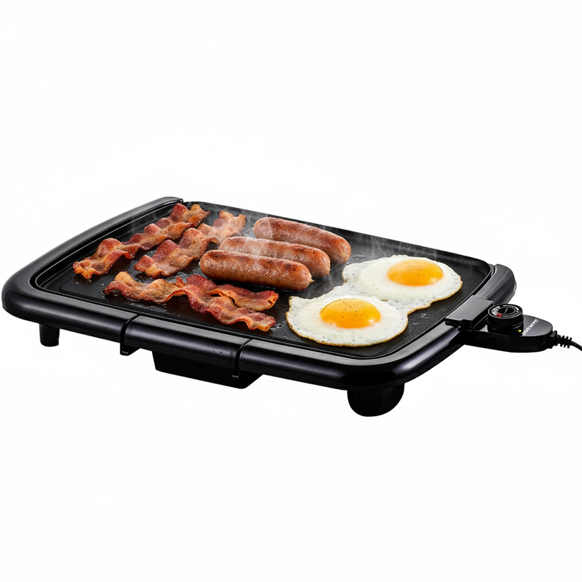 Ovente Electric Indoor Kitchen Griddle 16 x 10 Inch Nonstick Flat Cast Iron Grilling Plate, 1200 Watt with Temperature Control and Oil Drip Tray Perfect for Cooking Pancake, Breakfast, Black GD1610B