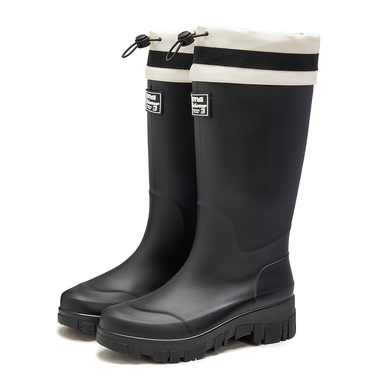 Mid Calf Rain Boots for Women Fashion Wide Width Waterproof Non-Slip Platform Chunky Heel Outdoor Work Rain Shoes