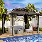 BACKYADOOR 10'x 12' Hardtop Gazebo， Outdoor Metal Gazebo with Aluminum Frame，Double Roof Polycarbo