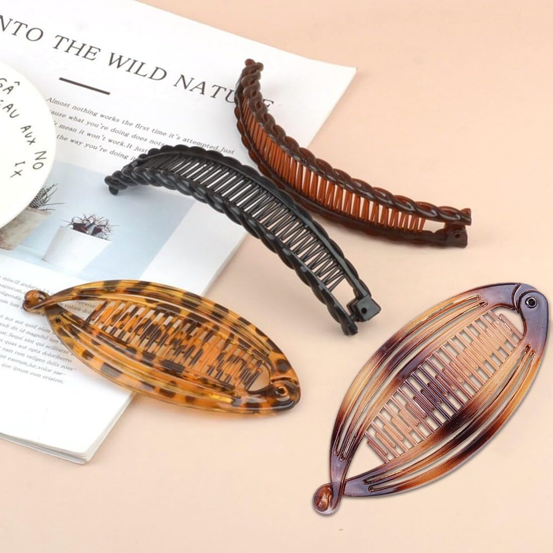 4 Fermagli per Capelli a Banana, Banana Clip Pettine per Capelli, in Resina, per Capelli e Banane, per Coda di Cavallo, Accessori per Lo Styling dei Capelli a Incastro, per Donne e Ragazze