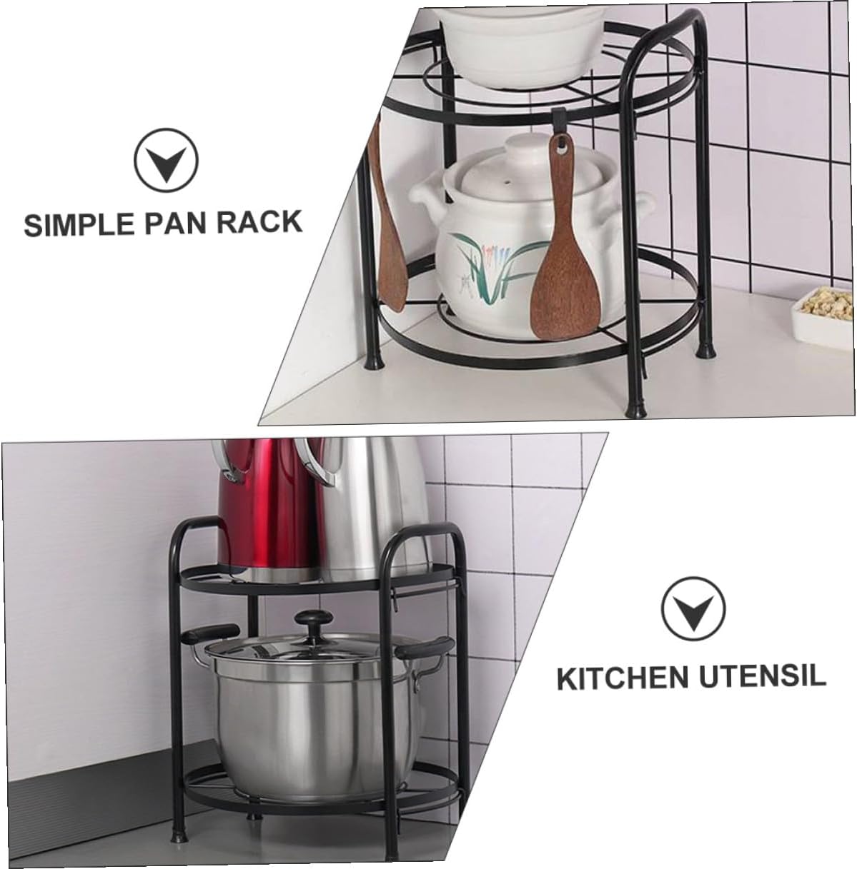 VALICLUD Two-layer Multipurpose Kitchen Storage Shelf Black Pot Rack Corner Organizer for Pans and Cookware Space-saving Household Rack