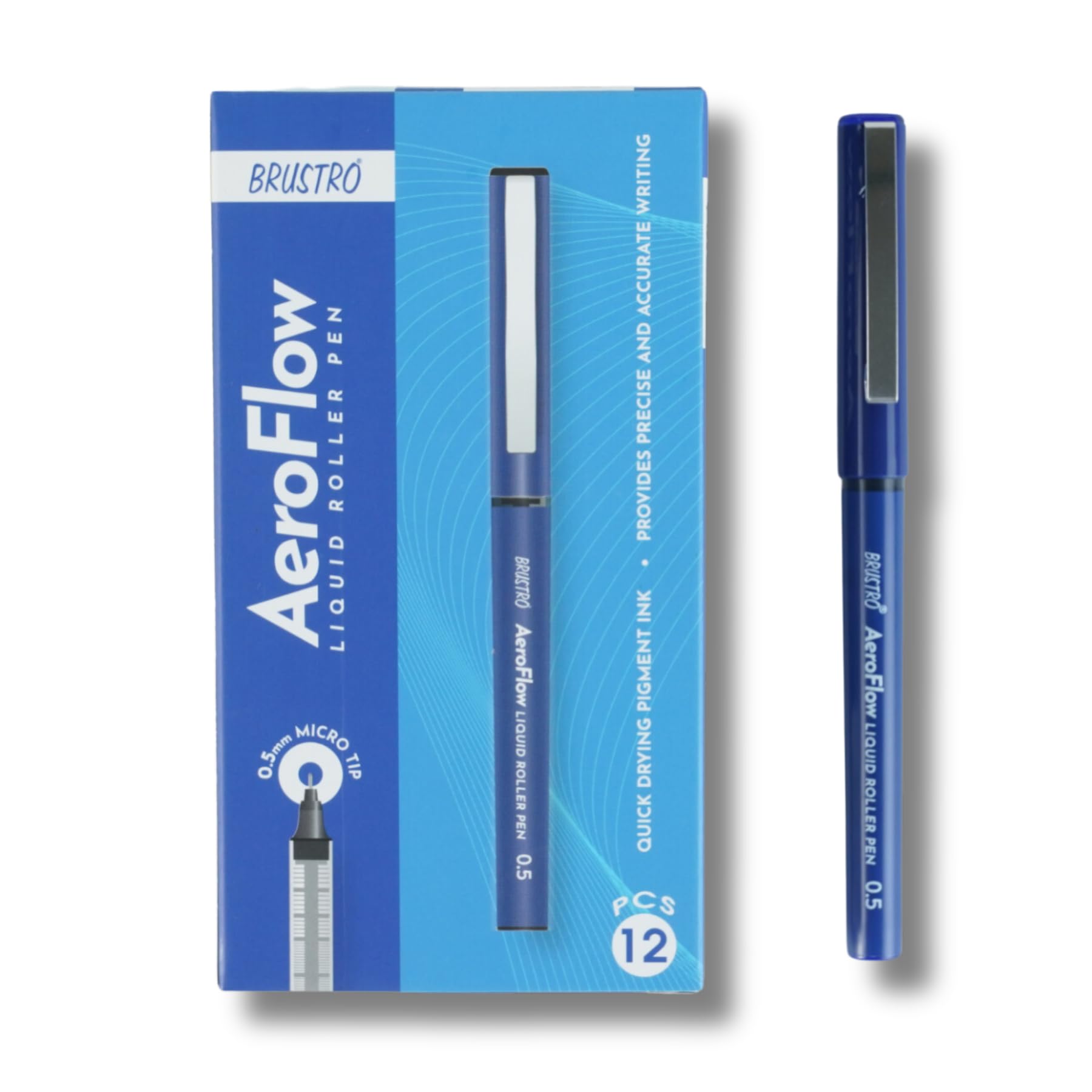 BRUSTRO AeroFlow Liquid Ink Rollerball Pens 0.5 Micro Tip Pack of 12 (Vibrant Blue Ink)