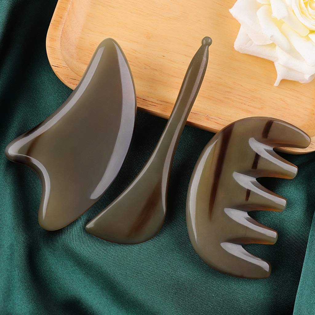 YXCKG Gua Sha Massage Tools, Set di Bellezza per Donne per la Pelle del Viso, Strumenti di Terapia Fisica di sanità, Set Gua Sha Corno di Bue Naturale per Corpo, Pettine per Massaggio alla Testa