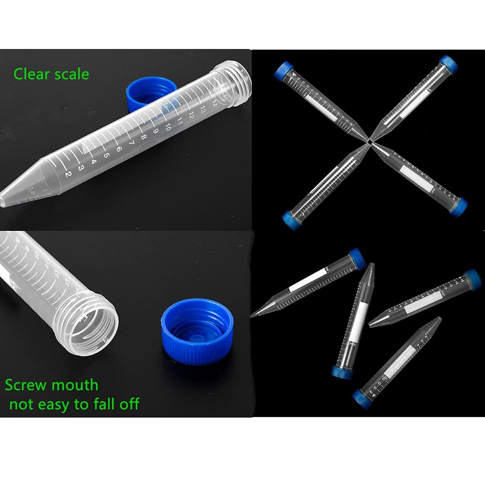 Lot De 100 Tubes à Centrifuger 15 Ml Avec Bouchon Bleu Vissable - Polypropylène, Fond Conique - Pour Laboratoire Ou Stockage