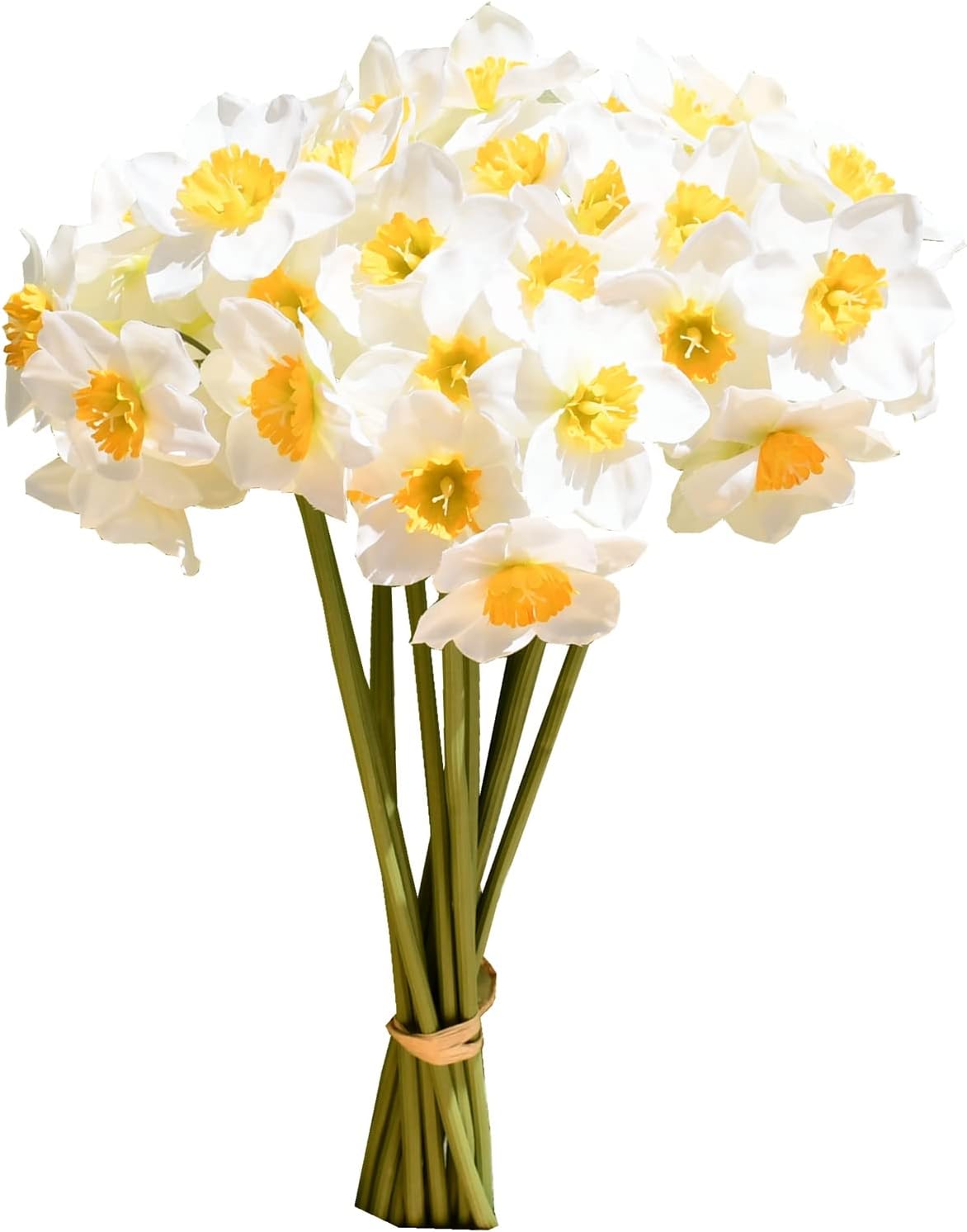 Mandy's 12 Stems White Silk Daffodils – Artificial Spring Centerpiece Flowers for Outdoor Garden, Porch, Wedding, Home Decor