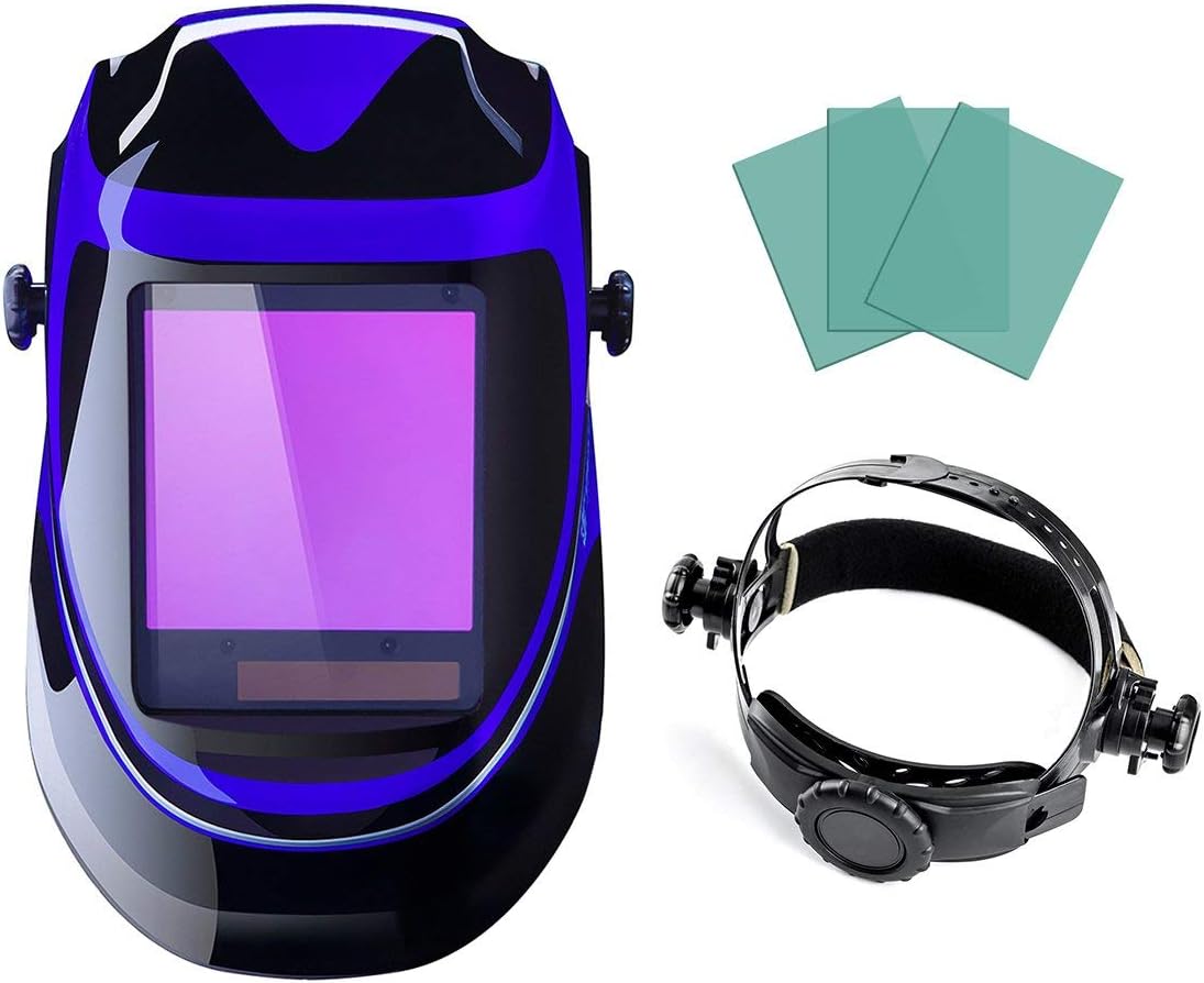 Solar Powered Welding Helmet Auto Darkening Professional Hood with Wide Lens Adjustable Shade Range 4/9-13 for Mig Tig Arc Weld Grinding Welder Mask - - 