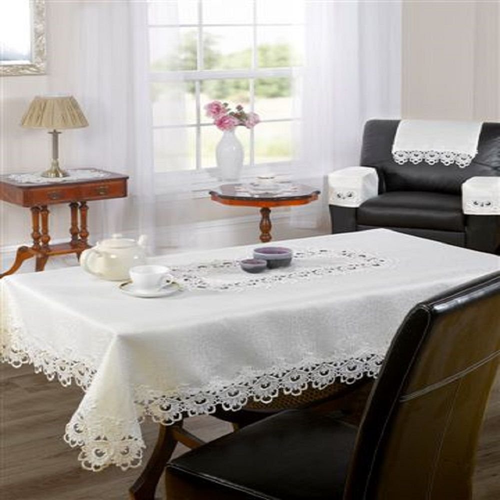 Emma Barclay Lucinda - Embroidered Table Cloth in Cream - 36x36 (91x91cm)