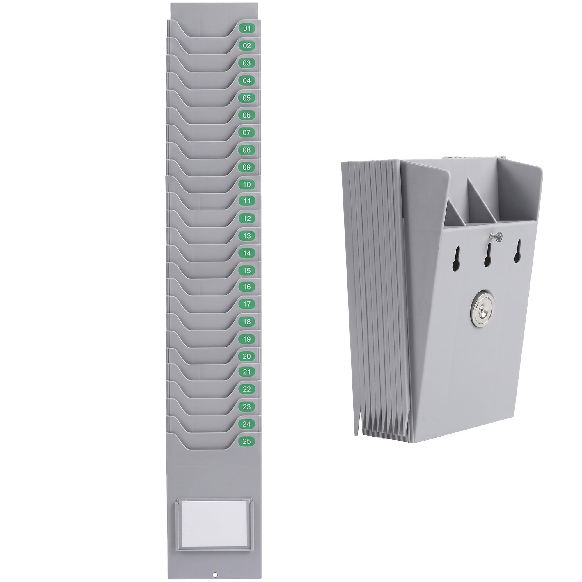 Anpassbarer Stempelkartenhalter Wandmontage: 5-30 Fächer Zeiterfassung | Flexibler Kartenhalter für 11,8 cm Standardkarten, Inklusive Nummern, Büro & Handel(25 Pockets)