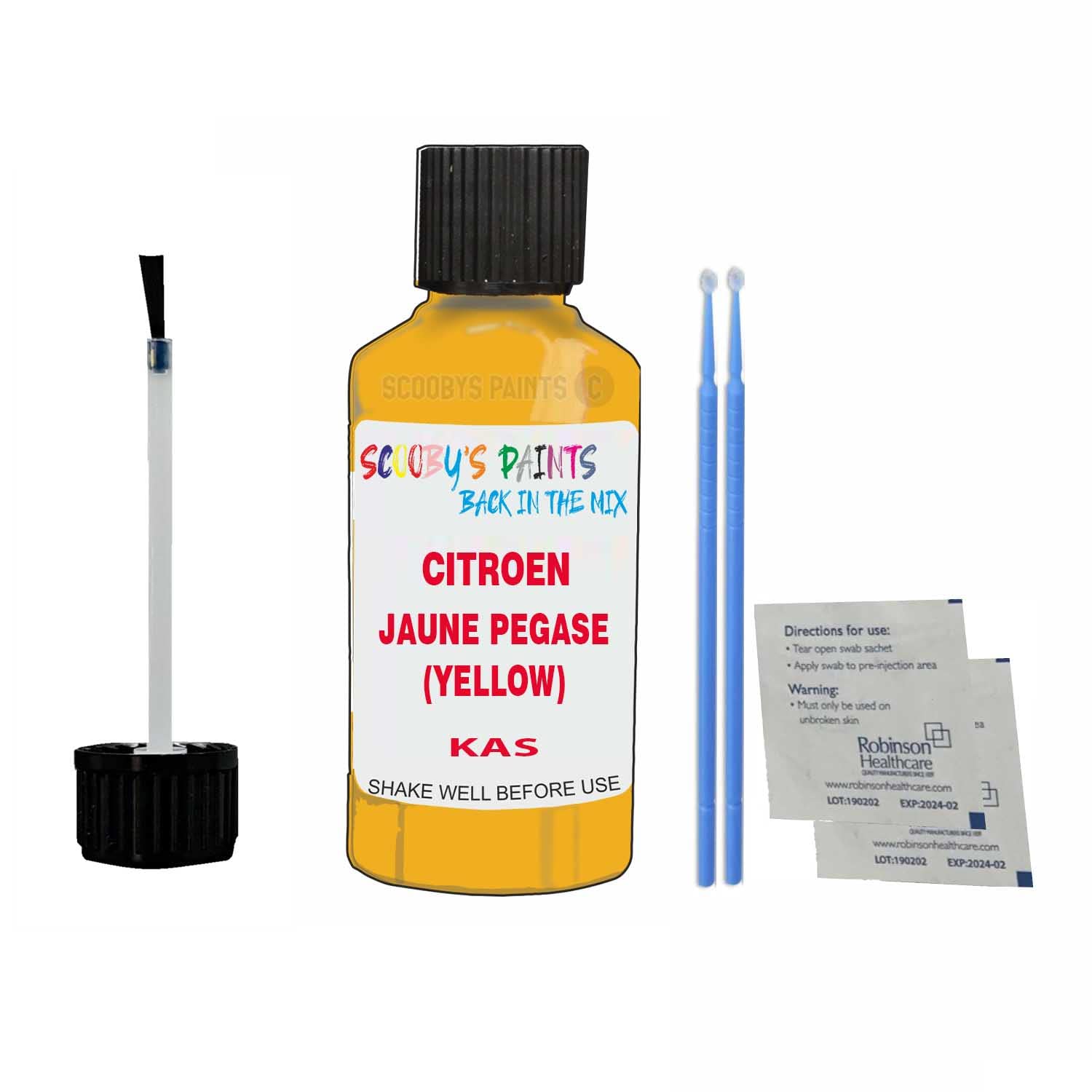 Scoobys Paints Back In The Mix Jaune Pegase (Yellow) Touch Up Paint For Citroen Ds3 Cc Kas 2009-2017 30Ml Bottle Brush Scratch Stone Chip Repair Pen
