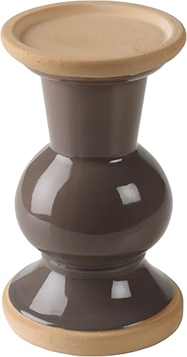 Miniatura 1 de Elements Portavelas de cerámica gris de 4.61 x 4.61 x 7.09 pulgadas, acabado ligeramente envejecido, para uso con velas de pilar sin llama o cera de