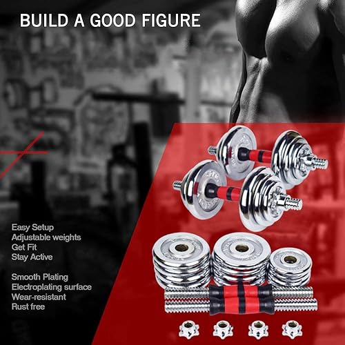 Miniatura 3 de Juego de mancuernas ajustables de hierro fundido (110 libras66 libras44 libras), peso con barra de conexión 2 en 1, equipo de ejercicio para