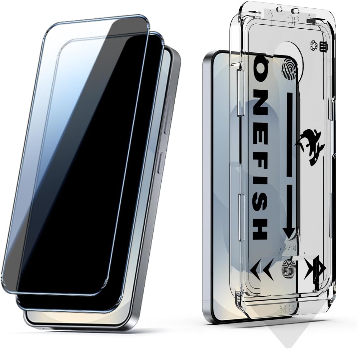 OneFish Privacy Screen Protector Designed for Samsung Galaxy S22、S23, 2 Pack 9H Tempered Glass, Scratch Resistant Bubble Free, Easy Installation, Auto Dust-Elimination