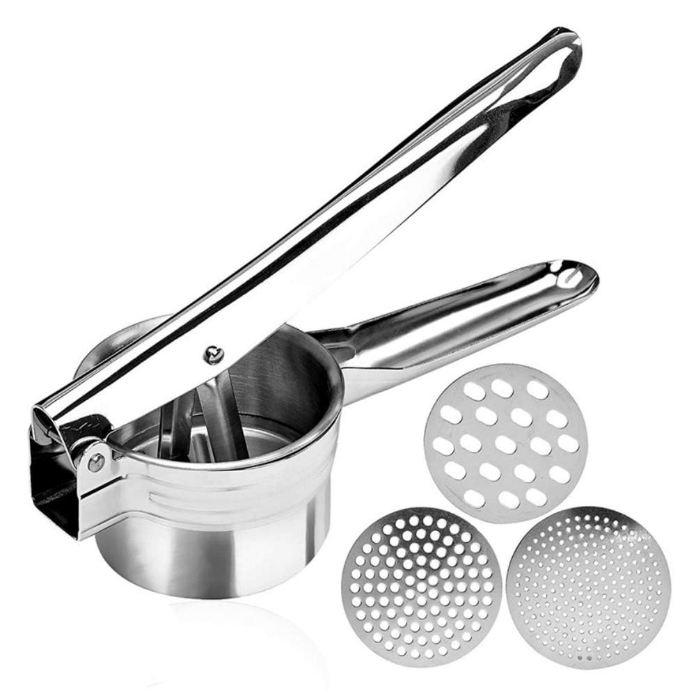 Excefore Stainless Steel Potato Ricer, Manual Masher with 3 Interchangeable Discs, Ideal for Potatoes, Vegetables & Baby Food, Interchangeable Discs for Fine, Medium, and Coarse, Easy to Use